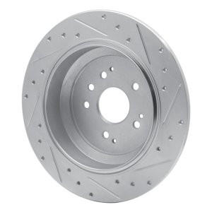 Acura MDX Brake Rotor (1) - Rear Left - R1 Concepts - Drilled & Slotted - Silver - `14-`16